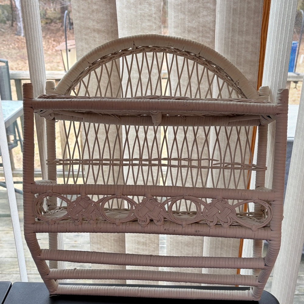 Wicker Wall Shelf Rack - White Boho Accent